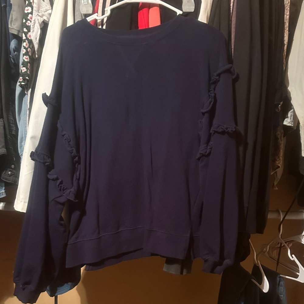 Time and Tru Women's Navy Sweatshirt with Ruffle Sleeves